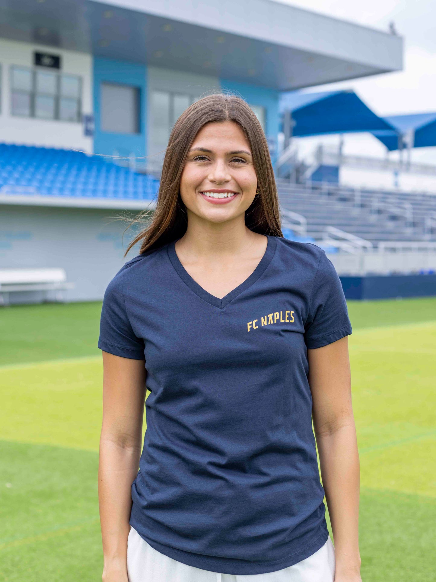Naples Pier Tribute Ladies Vneck Navy