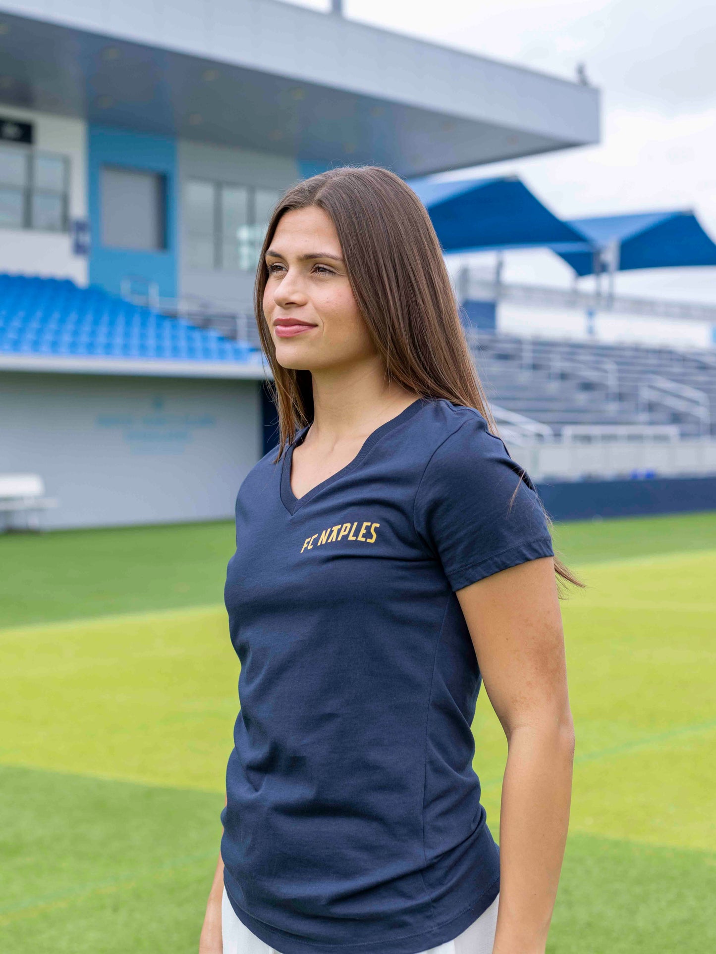 Naples Pier Tribute Ladies Vneck Navy